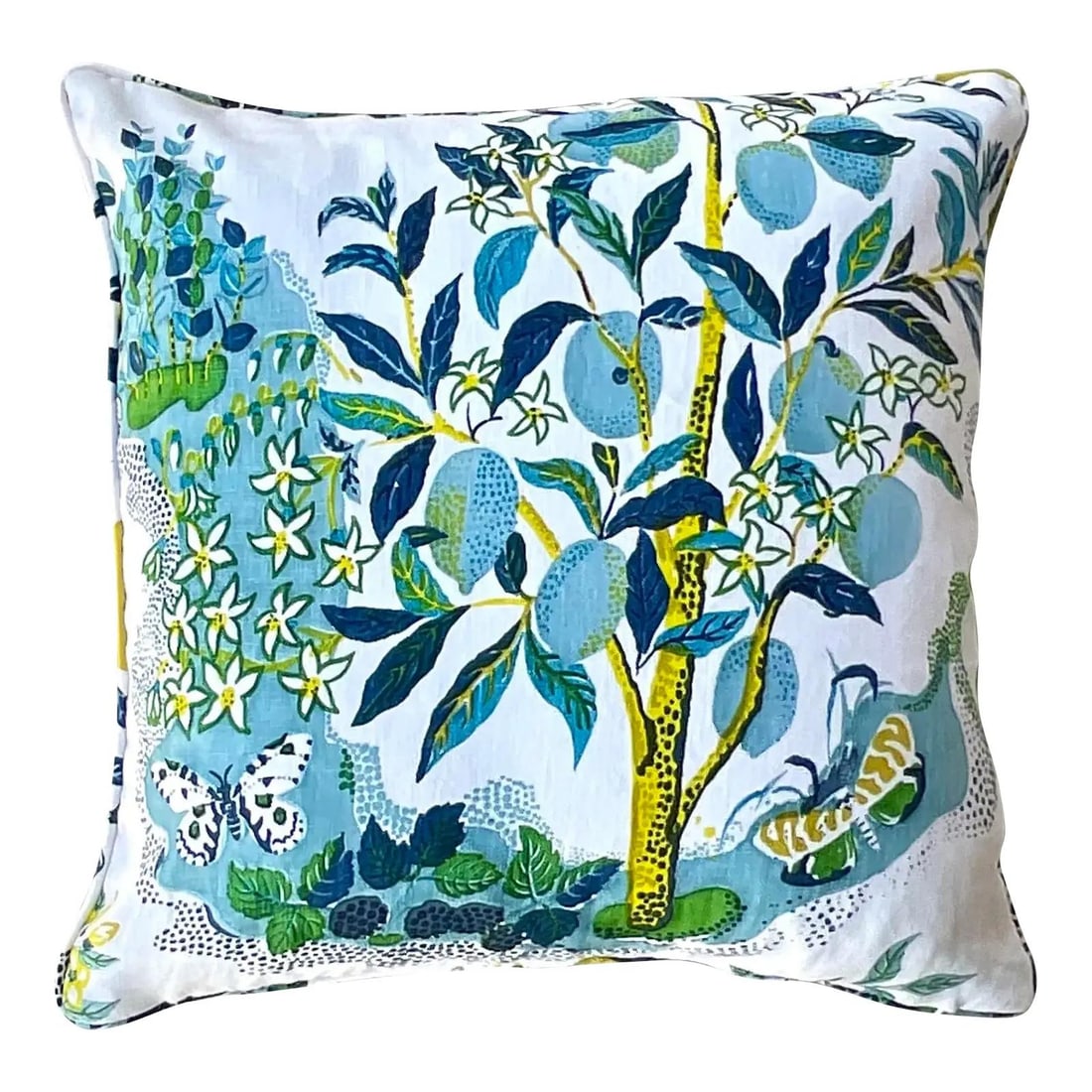 Custom Schumacher Citrus Garden Throw Pillow 22 x 22 White: Custom Schumacher Citrus Garden Throw Pillow 22 x 22 White Enhance your decor with this stunning custom throw pillow featuring the iconic Schumacher "Citrus Garden" design. This pillow showcases brill