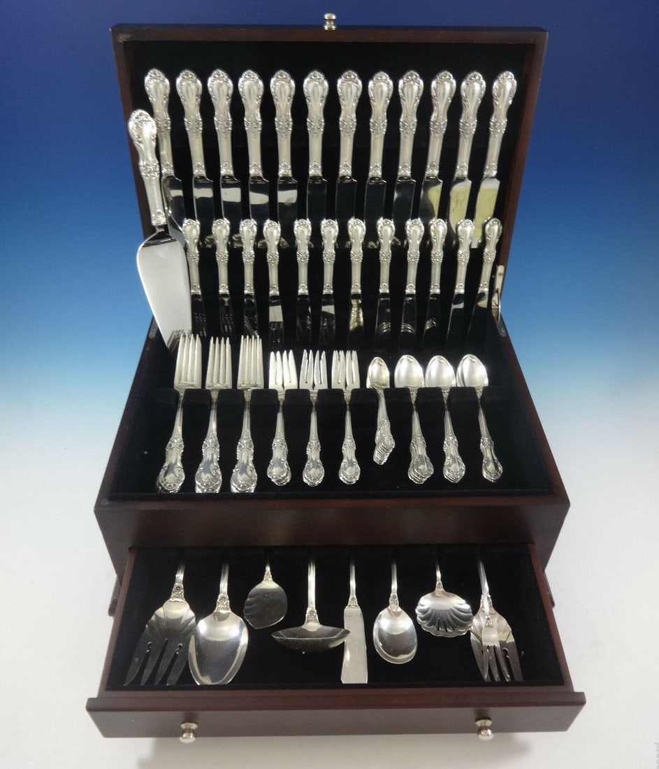 International Sterling Silver Wild Rose Flatware Set 82 Pieces with Storage Chest: International Sterling Silver Wild Rose Flatware Set 82 Pieces with Storage Chest Enhance your dining experience with the exquisite Wild Rose pattern, a stunning sterling silver flatware service set b