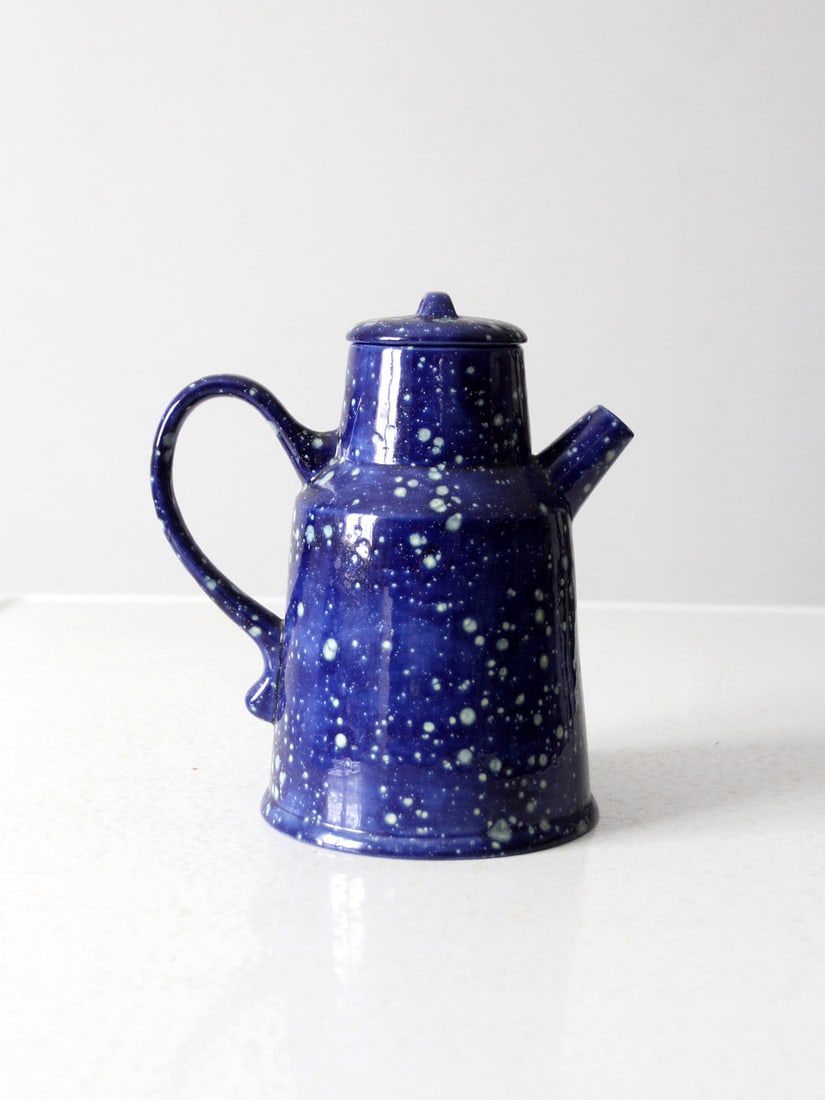 Vintage Blue Handmade Ceramic Teapot Enamelware Style (1 of 10)