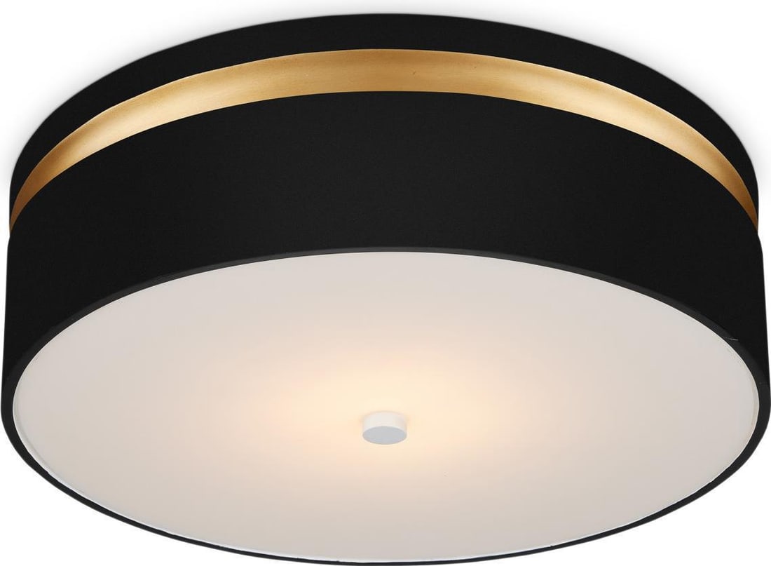 Currey Contemporary Black Gold Ceiling Light Fixture 17W LED: Currey Contemporary Black Gold Ceiling Light Fixture 17W LED Illuminate your space with this chic black and gold ceiling light fixture, perfect for contemporary settings. This flush mount light featur