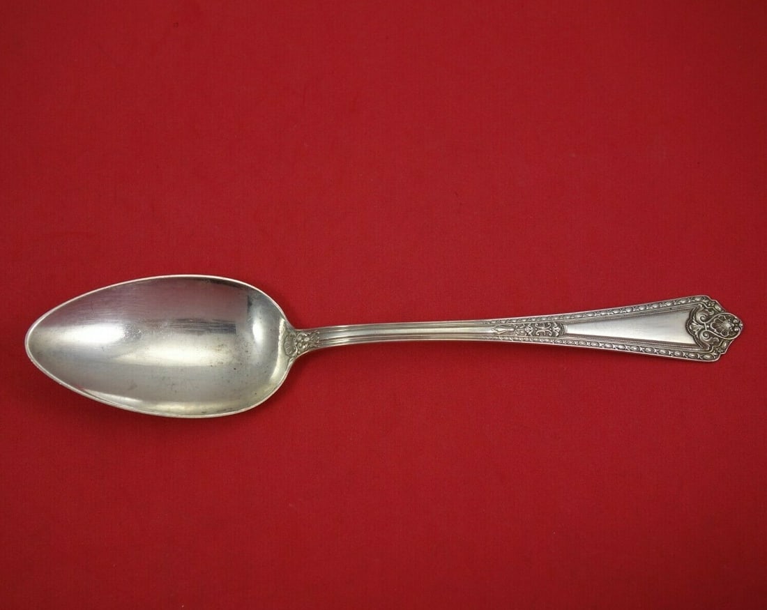 Watson Navarre Sterling Silver Serving Spoon 8.25 Inch Antique: Watson Navarre Sterling Silver Serving Spoon 8.25 Inch Antique This exquisite serving spoon features the elegant Navarre pattern by Watson, crafted from high-quality sterling silver. Measuring 8 1/4 i
