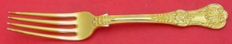 Tiffany & Co English King Vermeil Sterling Silver Dinner Fork 7.5": Tiffany & Co English King Vermeil Sterling Silver Dinner Fork 7.5" This exquisite dinner fork, crafted by Tiffany & Co., features the timeless English King Vermeil pattern. Made of sterling silver and