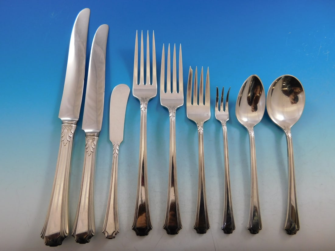 Wallace Georgian Colonial Sterling Silver Flatware Set 108 Pcs with Storage Chest: Wallace Georgian Colonial Sterling Silver Flatware Set 108 Pcs with Storage Chest Discover the timeless elegance of the Georgian Colonial flatware set by Wallace, crafted from high-quality sterling si