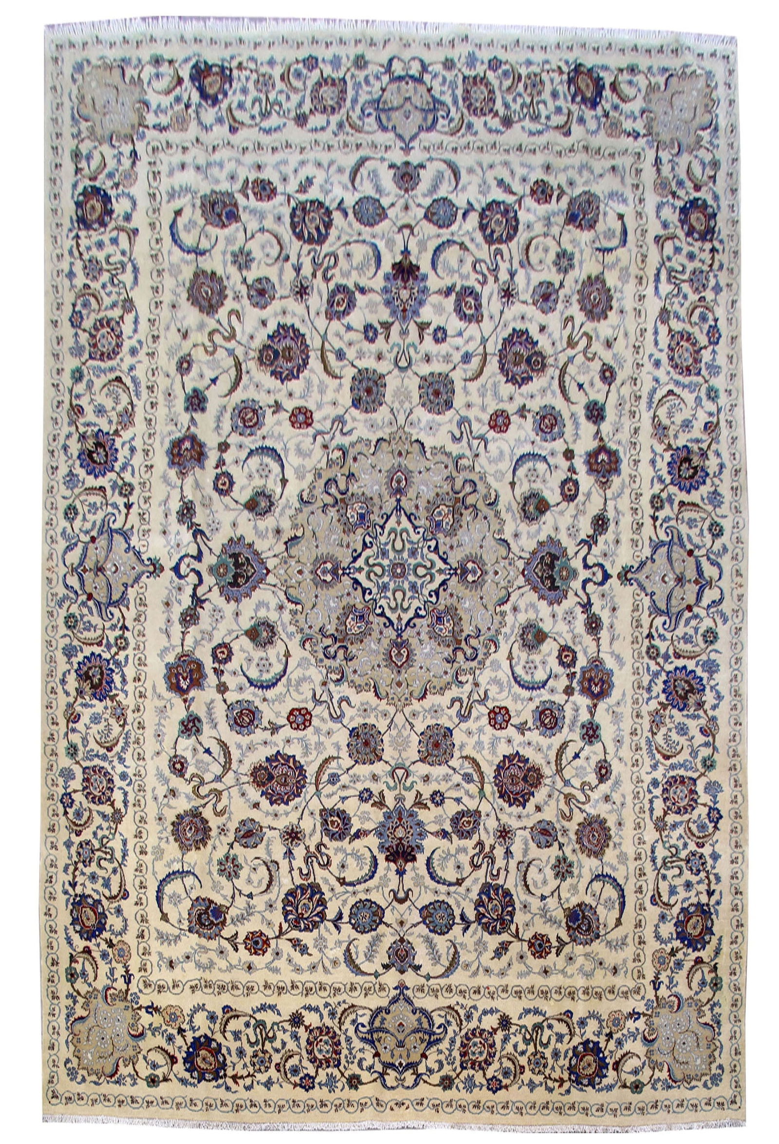 10'3" x 16'1" Authentic Persian Kashan Wool Rug Cream White: 10'3" x 16'1" Authentic Persian Kashan Wool Rug Cream White Free continental US Shipping Discover the exquisite beauty of this authentic Persian Esfahan rug, handcrafted by talented artisans. Measurin