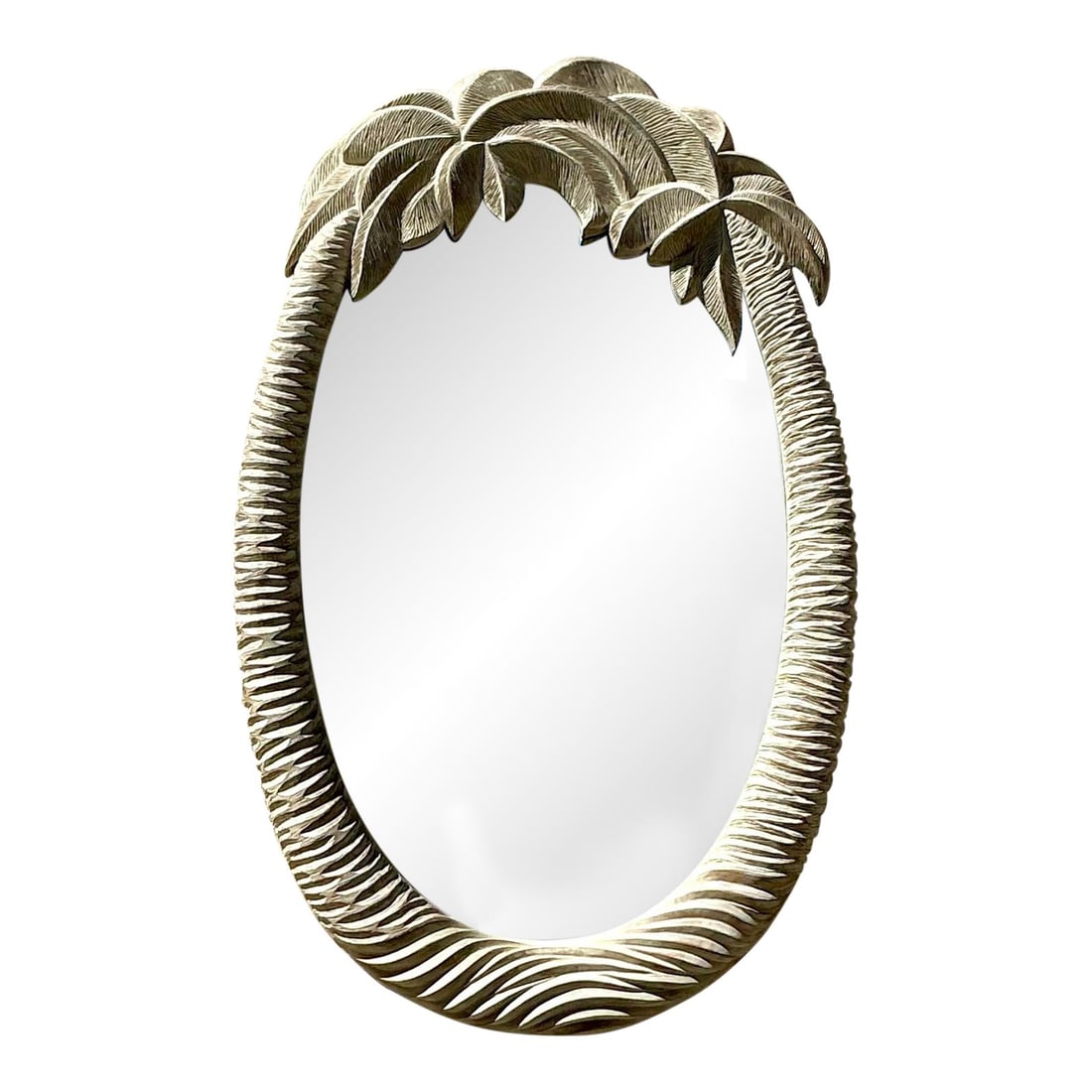 Vintage Palm Tree Mirror Alabaster Coastal Decor 46.75": Vintage Palm Tree Mirror Alabaster Coastal Decor 46.75" Elevate your space with the Vintage Coastal Carved Palm Tree Mirror, designed to bring a breezy tropical vibe into your home. This exquisite pie