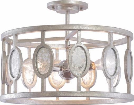Kalco Palomar Silver Luxe 3-Light Semi Flush Mount: Kalco Palomar Silver Luxe 3-Light Semi Flush Mount Illuminate your space with this Vintage Style Silver Luxe 3-Light Semi Flush Mount, designed with an antique flair. Crafted from hand-forged iron, th