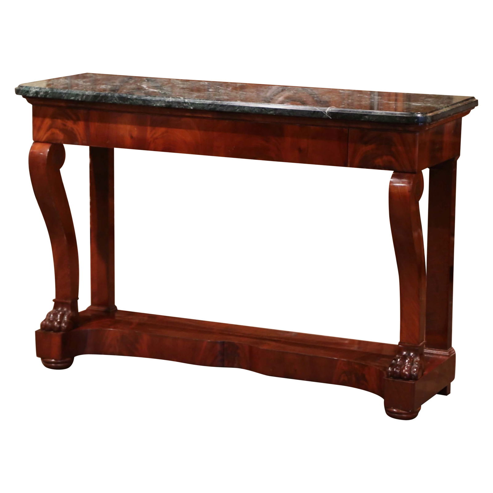 19th Century French Empire Mahogany Console Table with Green Marble Top (1 of 10)