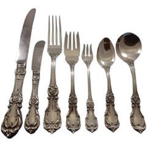 Reed and Barton Burgundy Sterling Silver Flatware Set 84 Pieces with Storage Chest: Reed and Barton Burgundy Sterling Silver Flatware Set 84 Pieces with Storage Chest Experience the timeless elegance of the Burgundy Sterling Silver Flatware Set by Reed & Barton. This exquisite collec