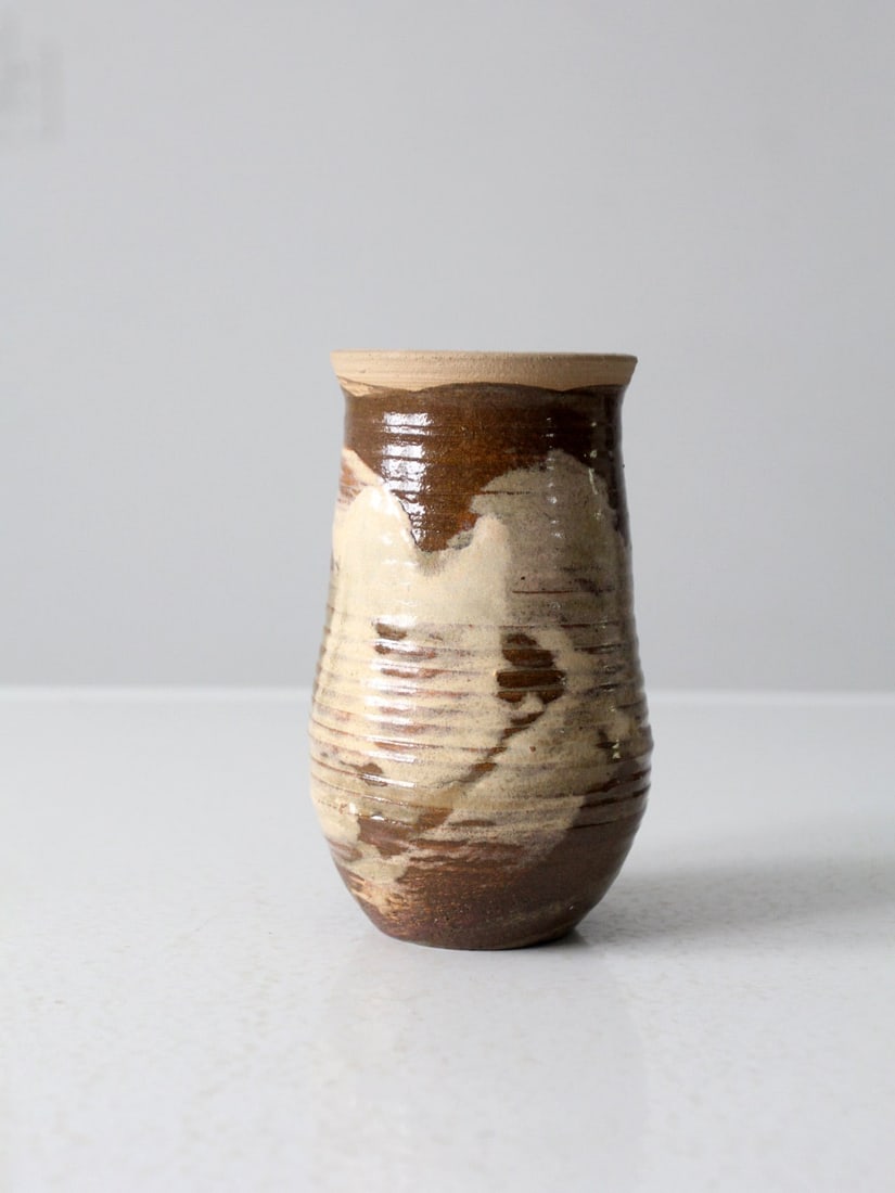 Handmade Vintage Studio Pottery Vase with Brown Cream Glaze (1 of 9)
