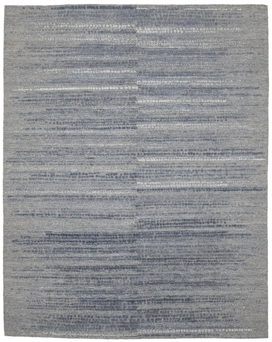 Hand-Knotted Blue Wool Modern Area Rug 8x10 ft: Hand-Knotted Blue Wool Modern Area Rug 8x10 ft Enhance your home decor with this stunning modern hand-knotted rug, featuring a captivating abstract design in shades of blue, tan, beige, cream, and cha