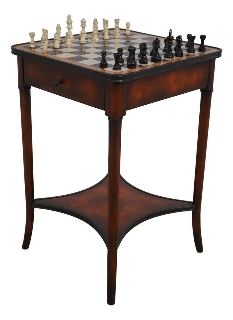 Theodore Alexander Tessellated Chess Board Games Table with Bronze Trim: Theodore Alexander Tessellated Chess Board Games Table with Bronze Trim This Theodore Alexander games table features a stunning tessellated stone overlay top, perfect for chess or other tabletop games
