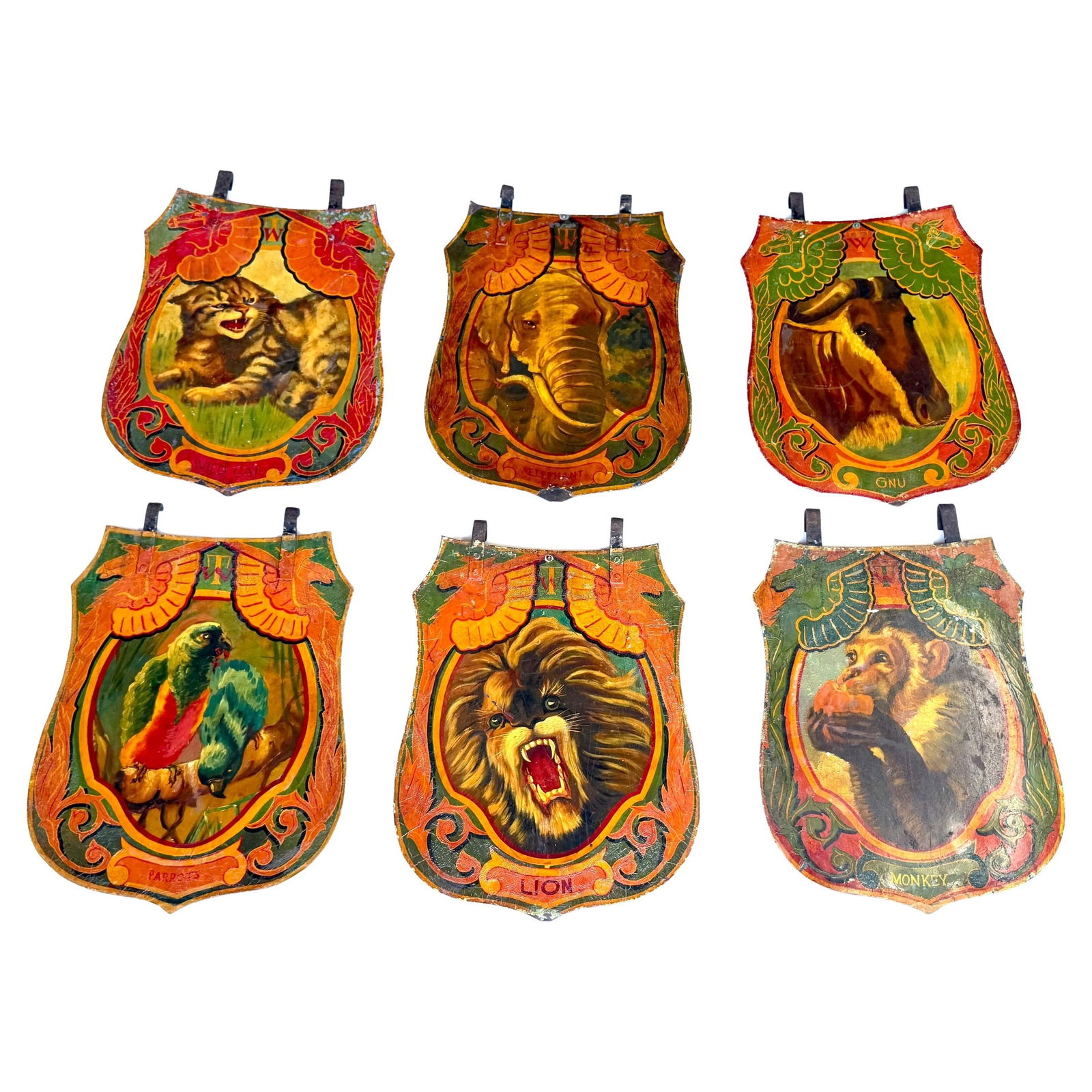 Set of 6 Double-Sided Victorian Tole Panels by Whitelegg & Sons 1891: Set of 6 Double-Sided Victorian Tole Panels by Whitelegg & Sons 1891 Presenting a remarkable set of six double-sided Victorian tole panels, crafted by Whitelegg & Sons for the Thomas Wombwell Travelli