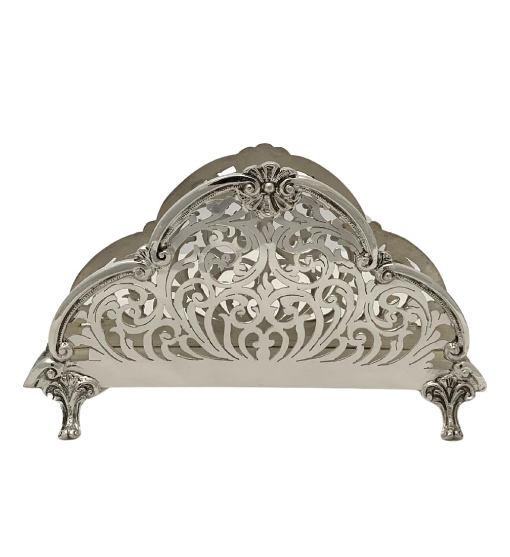 Elegant Handmade 925 Sterling Silver Open Swirl Napkin Holder: Elegant Handmade 925 Sterling Silver Open Swirl Napkin Holder Elevate your dining experience with this exquisite handmade napkin holder crafted from fine 925 sterling silver. The open swirl pierced or