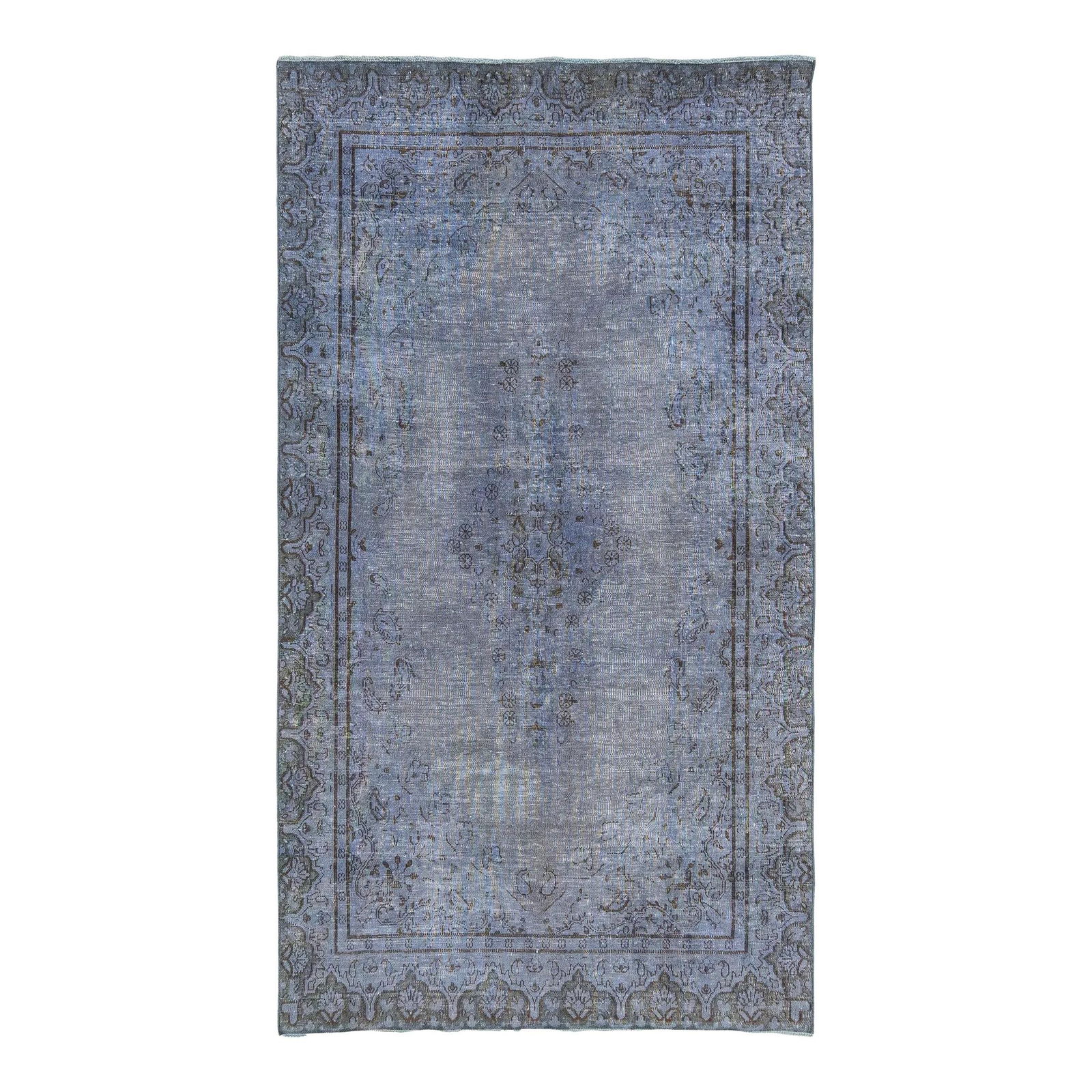 Vintage Persian Wool Rug Blue Floral Overdyed Design 3'6 x 6'4: Vintage Persian Wool Rug Blue Floral Overdyed Design 3'6 x 6'4 This vintage Overdyed Persian wool rug features a stunning gray-blue field beautifully accented with charming brown floral designs. Measu