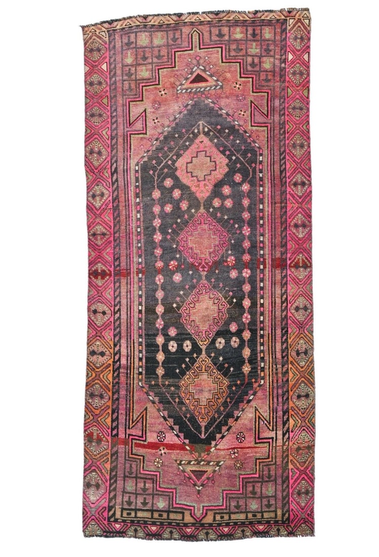 Vintage Hand-Knotted Tribal Runner Rug 4'2 x 8'11 Muted Colors Wool: Vintage Hand-Knotted Tribal Runner Rug 4'2 x 8'11 Muted Colors Wool Enhance your space with this stunning hand-knotted vintage distressed tribal oriental runner rug. Measuring 4'2" x 8'11", this piece