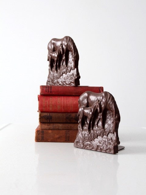 Vintage Horse Bookends Mare Foal Composite Wood Rustic Decor (1 of 8)