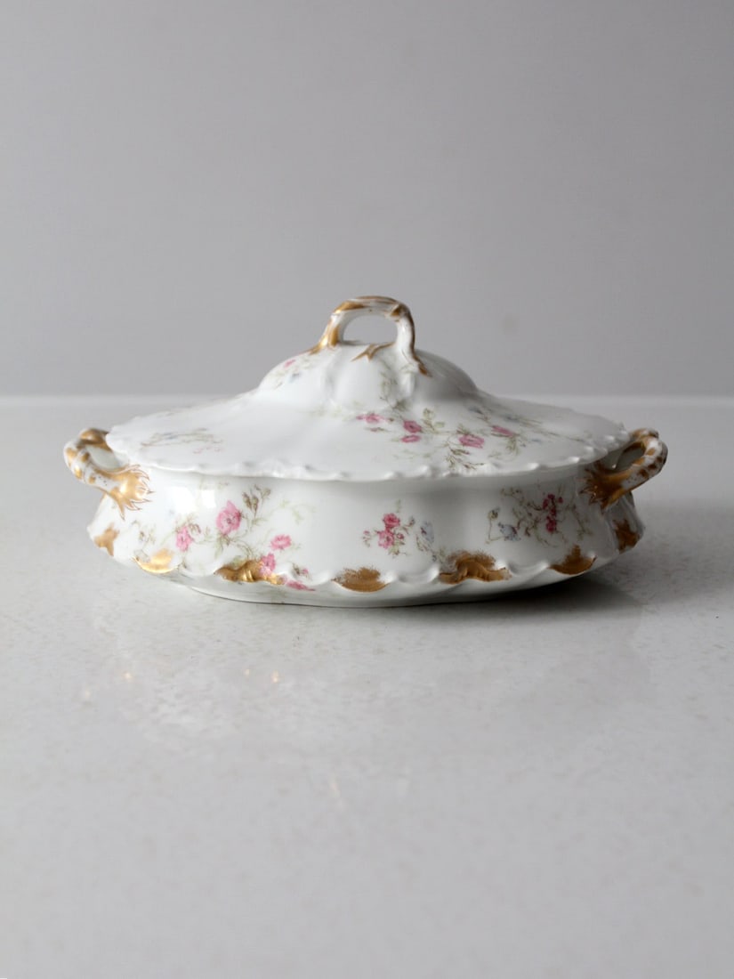 Antique Haviland Limoges Floral Covered Bowl with Gold Accents (1 of 13)