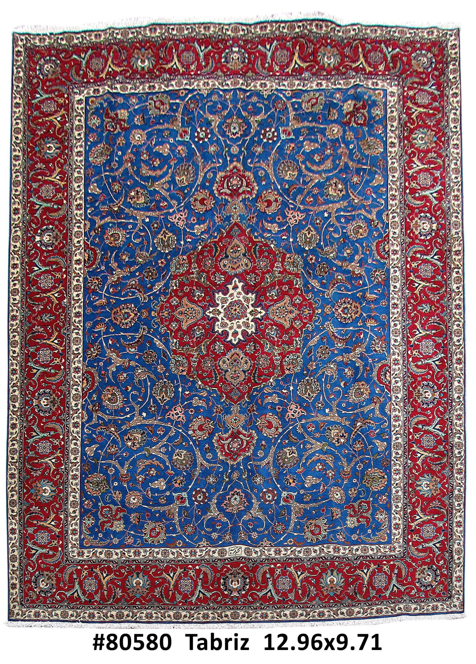 Handcrafted Persian Tabriz Rug 9'9 x 12'11 Turquoise Blue Red (1 of 6)