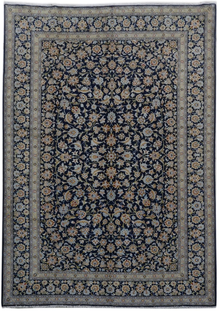 Handcrafted Blue Persian Kashan Rug 9' x 13' Silk-like Pile: Handcrafted Blue Persian Kashan Rug 9' x 13' Silk-like Pile Free continental US Shipping Elevate your space with this exquisite 9.4 x 13.4 Blue Zodiac Persian Signed Kashan Rug, handcrafted by skilled