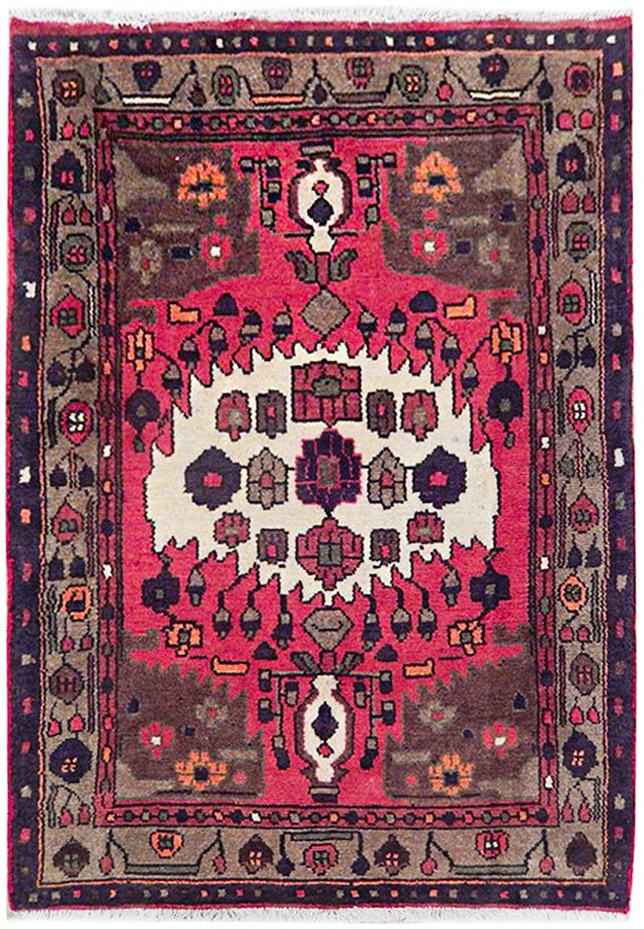 3'2" x 4'3" Red Semi-Antique Persian Hamadan Rug Handcrafted in Iran: 3'2" x 4'3" Red Semi-Antique Persian Hamadan Rug Handcrafted in Iran Free continental US Shipping Discover the elegance of this 3.2 x 4.3 Red Semi-Antique Persian Hamadan Rug, expertly handcrafted by