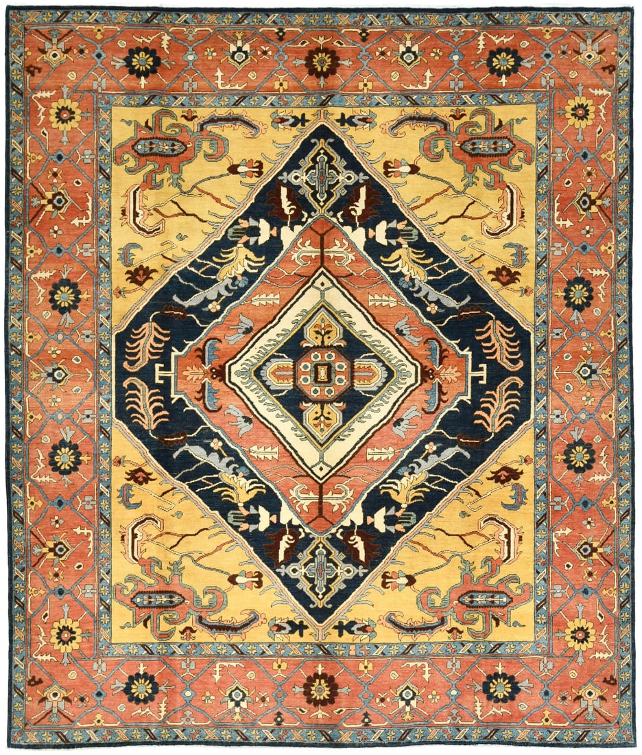 Handmade Heriz Serapi 8'3 x 9'8 Wool Oriental Rug Vintage Design: Handmade Heriz Serapi 8'3 x 9'8 Wool Oriental Rug Vintage Design Enhance your living space with this stunning 8'3" x 9'8" handmade Heriz Serapi Oriental rug, a perfect blend of traditional craftsmansh