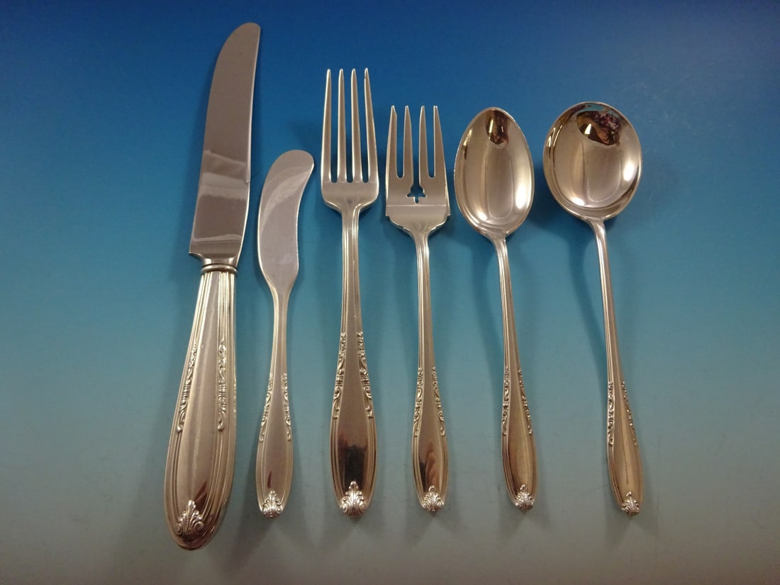 Leonore Manchester Sterling Silver Flatware Set 90 Pcs for 12 with Storage Chest: Leonore Manchester Sterling Silver Flatware Set 90 Pcs for 12 with Storage Chest Discover the exquisite Leonore by Manchester Sterling Silver Flatware Set, meticulously crafted to elevate your dining