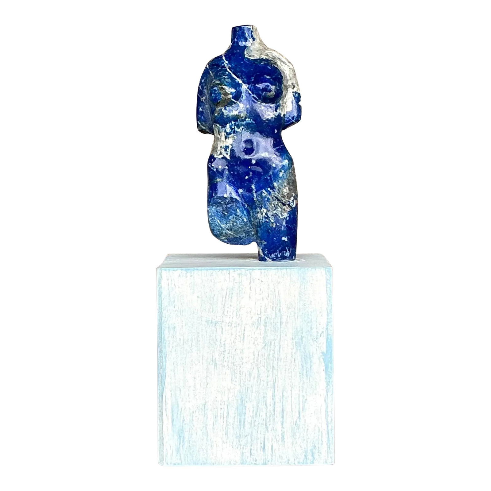 Vintage Blue Carved Stone Female Torso Sculpture Boho Decor: Vintage Blue Carved Stone Female Torso Sculpture Boho Decor This vintage carved stone sculpture of a female torso beautifully celebrates the human form with its striking design. Crafted in captivating