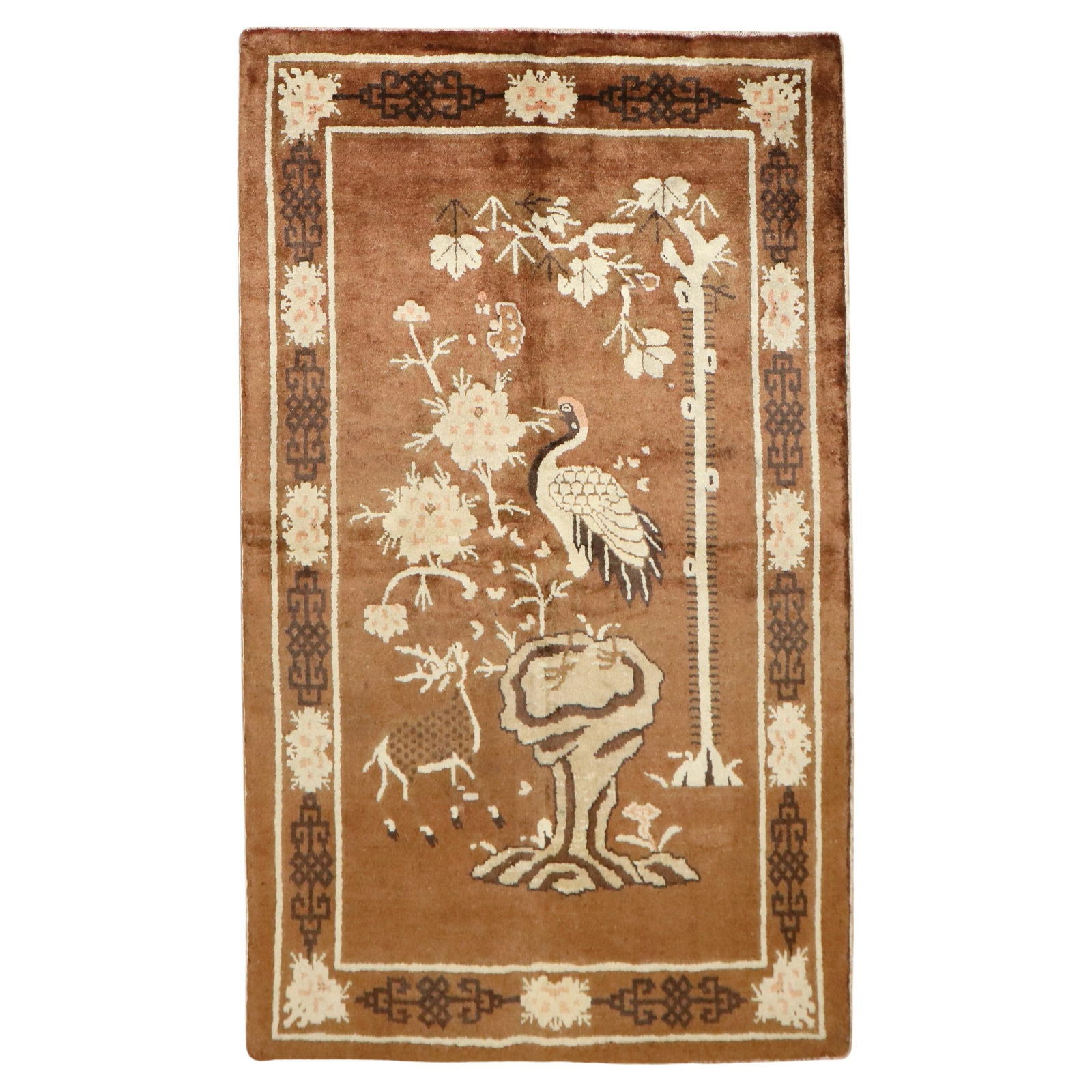 Zabihi Collection Hand-Woven Brown Chinese Pictorial Rug 39 x 62 in Tang Style: Zabihi Collection Hand-Woven Brown Chinese Pictorial Rug 39 x 62 in Tang Style Experience the elegance of the Zabihi Collection with this exquisite Brown Chinese Pictorial Rug. This hand-woven rug fea