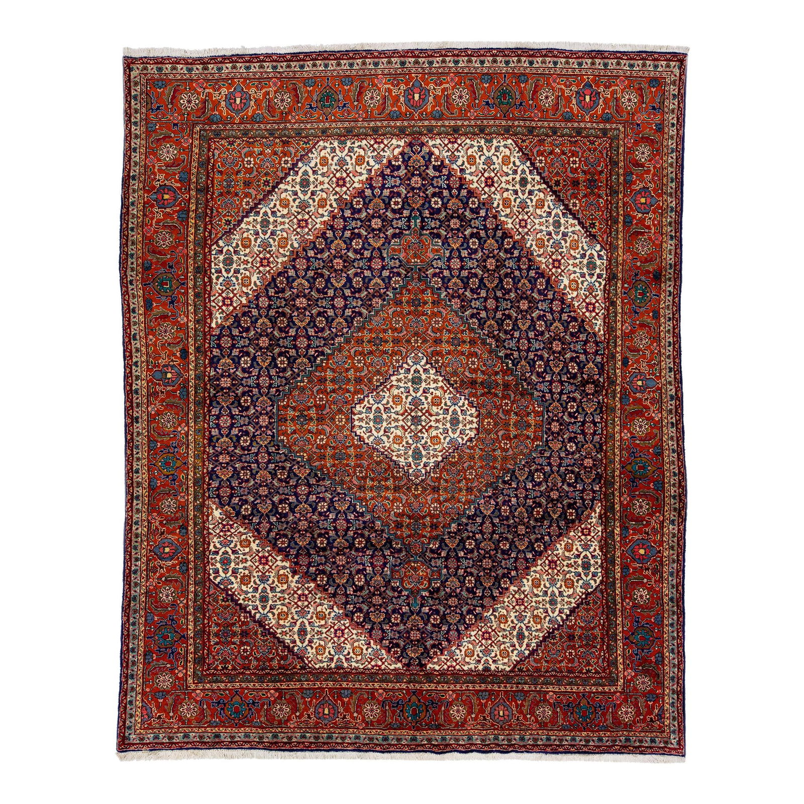 Vintage Persian Tabriz Handmade Navy Blue Wool Rug 9' x 11'6: Vintage Persian Tabriz Handmade Navy Blue Wool Rug 9' x 11'6 This exquisite vintage Persian Tabriz rug features a stunning navy blue field adorned with multicolor accents in a captivating all-over geo