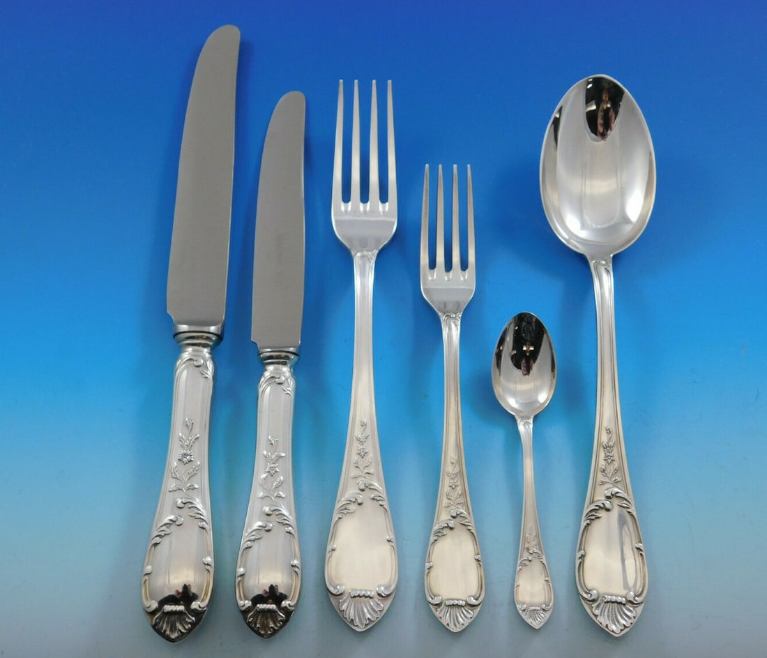 Calegaro Luigi XVI 800 Silver Flatware Set 24 pcs with Storage Chest: Calegaro Luigi XVI 800 Silver Flatware Set 24 pcs with Storage Chest Elevate your dining experience with this exquisite 24-piece flatware set in the elegant "Luigi XVI" pattern by Calegaro, made in It