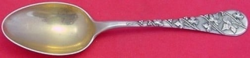 Tiffany & Co. Gold Washed Sterling Silver Soup Spoon with Vine Design: Tiffany & Co. Gold Washed Sterling Silver Soup Spoon with Vine Design This exquisite Tiffany & Co. soup spoon is crafted from sterling silver and features a beautiful gold-washed finish with applied v