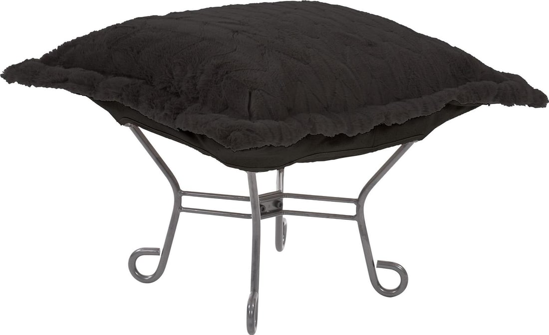 Howard Elliott Angora Ottoman Apple Ebony Contemporary Pouf: Howard Elliott Angora Ottoman Apple Ebony Contemporary Pouf The Angora Ottoman in a sophisticated Apple Ebony finish is a stylish and versatile addition to any contemporary space. Crafted from 100% po