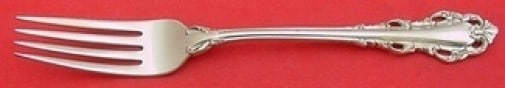 Lunt Sterling Silver Fork 7 3/8 in Dresden Scroll Pattern: Lunt Sterling Silver Fork 7 3/8 in Dresden Scroll Pattern This elegant Dresden Scroll regular fork is crafted from high-quality sterling silver by Lunt. Measuring 7 3/8 inches, it features the intrica