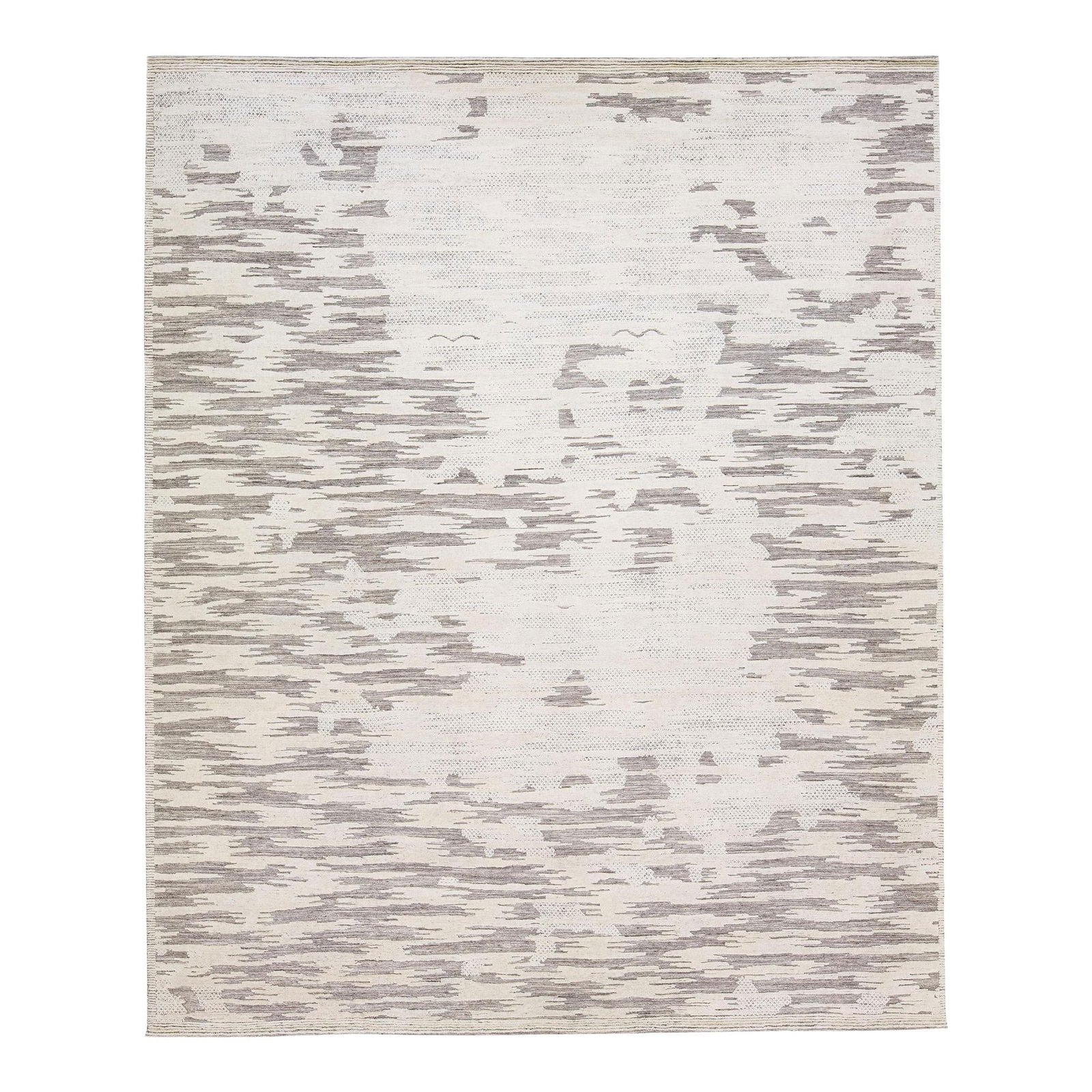Handmade Moroccan Wool Rug Beige Gray 12'2 x 14'11: Handmade Moroccan Wool Rug Beige Gray 12'2 x 14'11 Discover the elegance of this modern Moroccan-style hand-knotted wool rug, showcasing a beautiful beige and ivory color palette. Part of the Safi Col