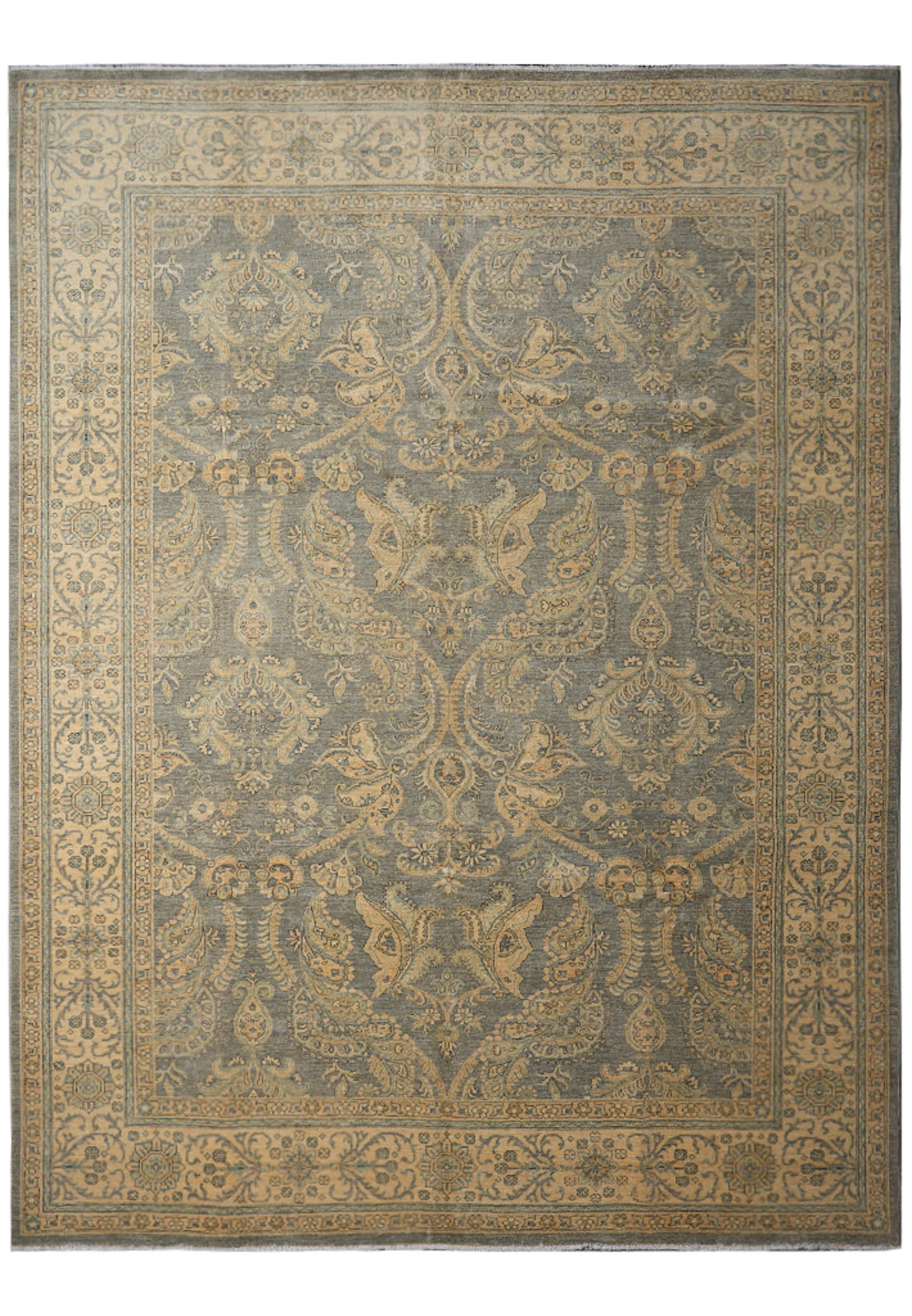 Handmade Chobi Peshawar Zigler Wool Rug 110 x 142 Slate Gray Area: Handmade Chobi Peshawar Zigler Wool Rug 110 x 142 Slate Gray Area Free continental US Shipping This handmade Chobi Peshawar Zigler area rug features a classic design with intricate floral motifs and m