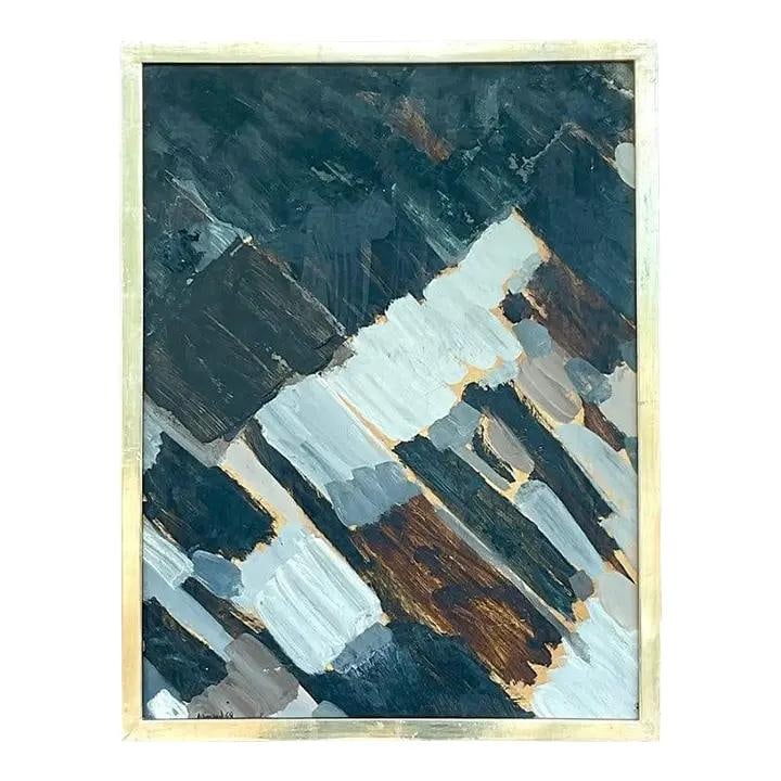 Signed Abstract Expressionist Oil on Canvas with Gold Tone Frame (1 of 6)