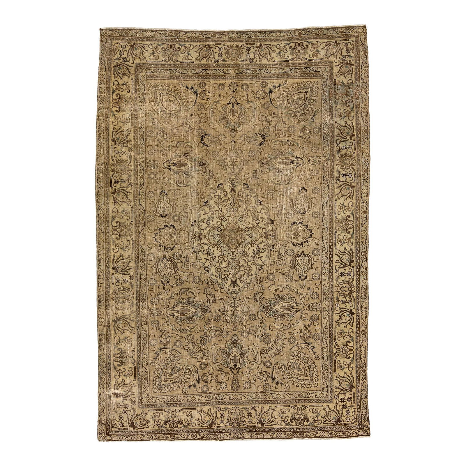 Antique Persian Tabriz Beige Wool Medallion Rug 6'3" x 9'9": Antique Persian Tabriz Beige Wool Medallion Rug 6'3" x 9'9" Discover this stunning antique Persian Tabriz rug, meticulously hand-knotted from high-quality wool. Featuring a beautiful beige field adorn