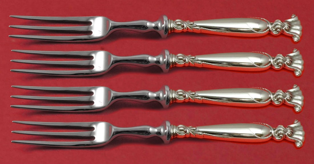 Wallace Romance of the Sea Sterling Silver Fruit Fork Set 4pc 6 Inch: Wallace Romance of the Sea Sterling Silver Fruit Fork Set 4pc 6 Inch Enhance your dining experience with this exquisite 4-piece fruit fork set from the renowned Wallace brand, featuring the elegant "R