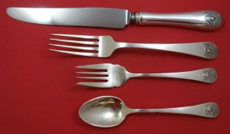 Tuttle Sterling Silver 4pc Basket of Flowers Place Setting: Tuttle Sterling Silver 4pc Basket of Flowers Place Setting Enhance your dining experience with this exquisite 4-piece place setting in the 'Basket of Flowers' pattern by Tuttle. Crafted from high-qual