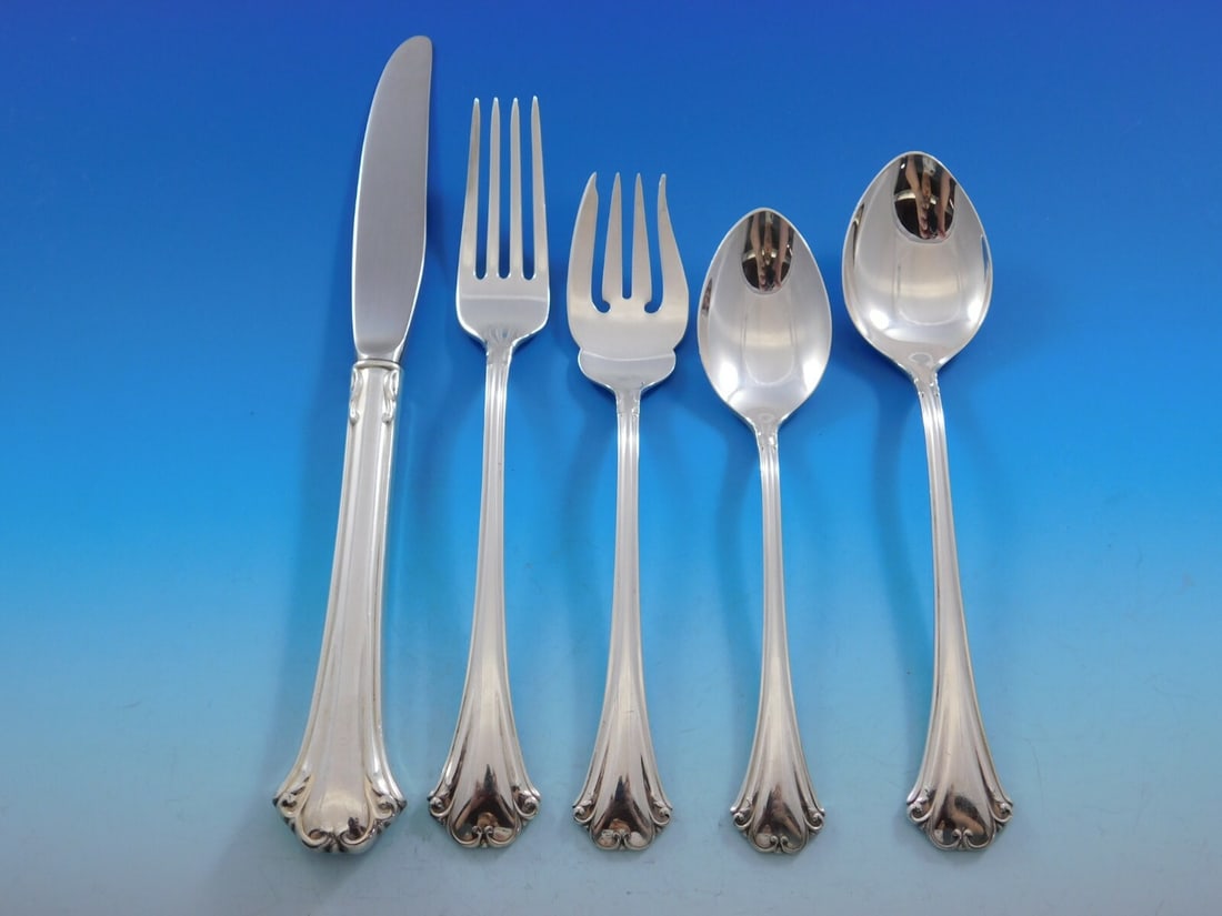Reed & Barton English Chippendale Sterling Silver Flatware Set for 12 68 pcs: Reed & Barton English Chippendale Sterling Silver Flatware Set for 12 68 pcs This exquisite set of English Chippendale flatware by Reed & Barton includes 68 pieces, crafted from high-quality sterling