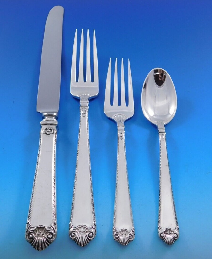 Watson George II Rex Sterling Silver 38-Piece Flatware Set with Bonus Chest: Watson George II Rex Sterling Silver 38-Piece Flatware Set with Bonus Chest Elevate your dining experience with this elegant George II Rex flatware set by Watson, crafted from high-quality sterling si