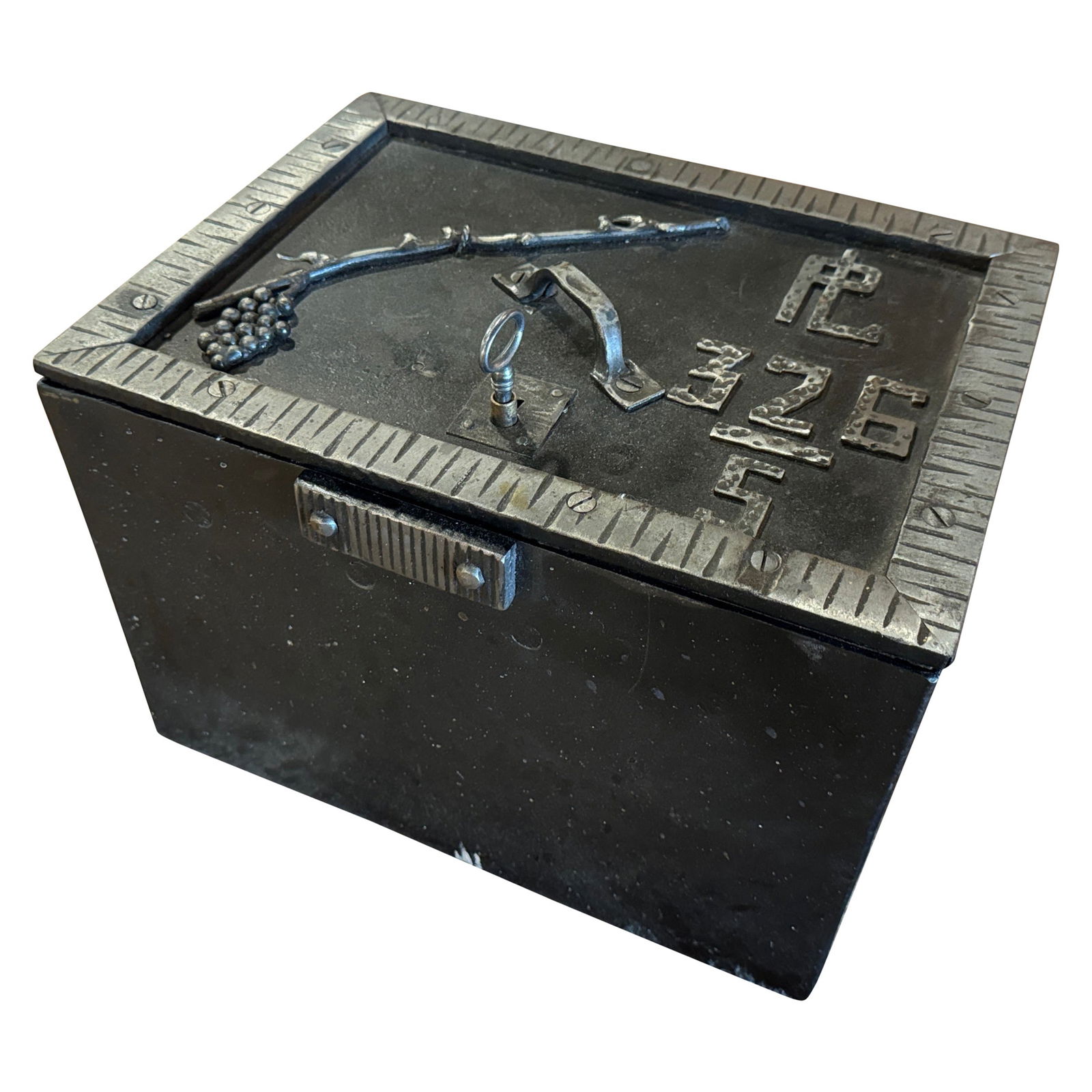 19th Century French Gothic Black Silver Cast Iron Safe with Key: 19th Century French Gothic Black Silver Cast Iron Safe with Key This exquisite 19th Century French Gothic strongbox safe combines functionality with striking aesthetics. Crafted circa 1880 in Northern