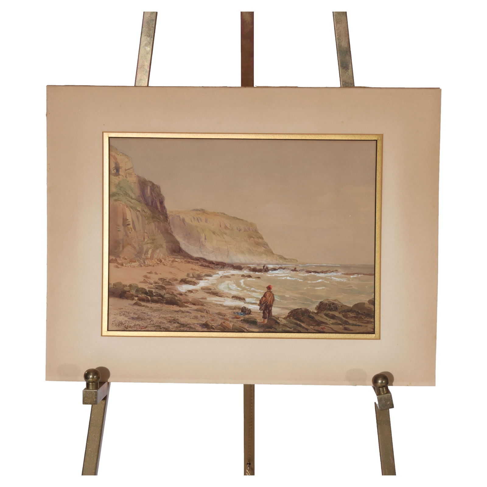 Antique Signed Watercolor Seascape by Hastings c1908 15.25x20: Antique Signed Watercolor Seascape by Hastings c1908 15.25x20 This stunning antique watercolor on paper features a serene seascape, beautifully signed by the artist Hastings and dated circa 1908. The