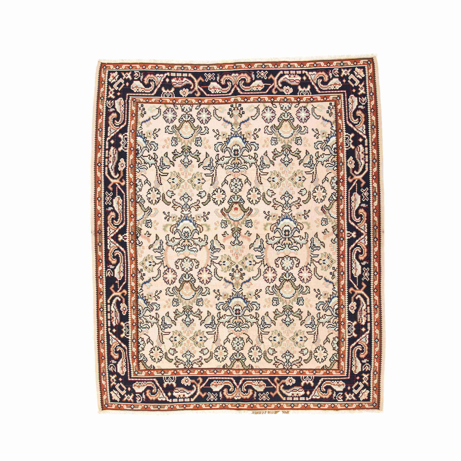 Authentic Gocmen Handmade Wool Kilim Rug 89.4 x 110.2 Inches: Authentic Gocmen Handmade Wool Kilim Rug 89.4 x 110.2 Inches This authentic handmade Gocmen kilim features a beautiful wool-on-wool construction, showcasing the craftsmanship of skilled artisans. Perf