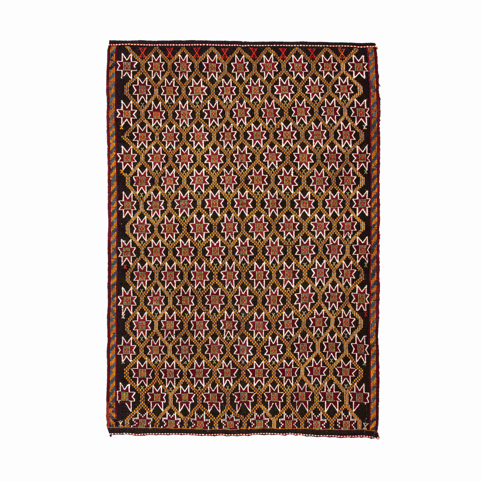 Authentic Handmade Cicim Kilim Rug Wool on Wool 76.8 x 110.2: Authentic Handmade Cicim Kilim Rug Wool on Wool 76.8 x 110.2 Experience the beauty of traditional craftsmanship with this Authentic Handmade Cicim Wool On Wool Kilim. This exquisite piece features a f