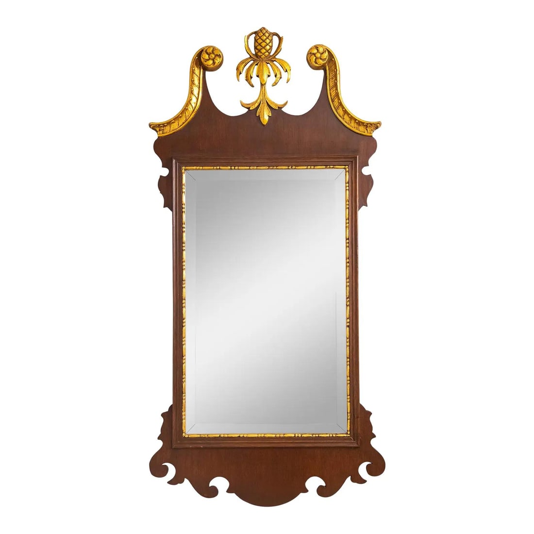 Chippendale Style Mahogany Mirror With Gold Accents and Beveled Glass (1 of 8)