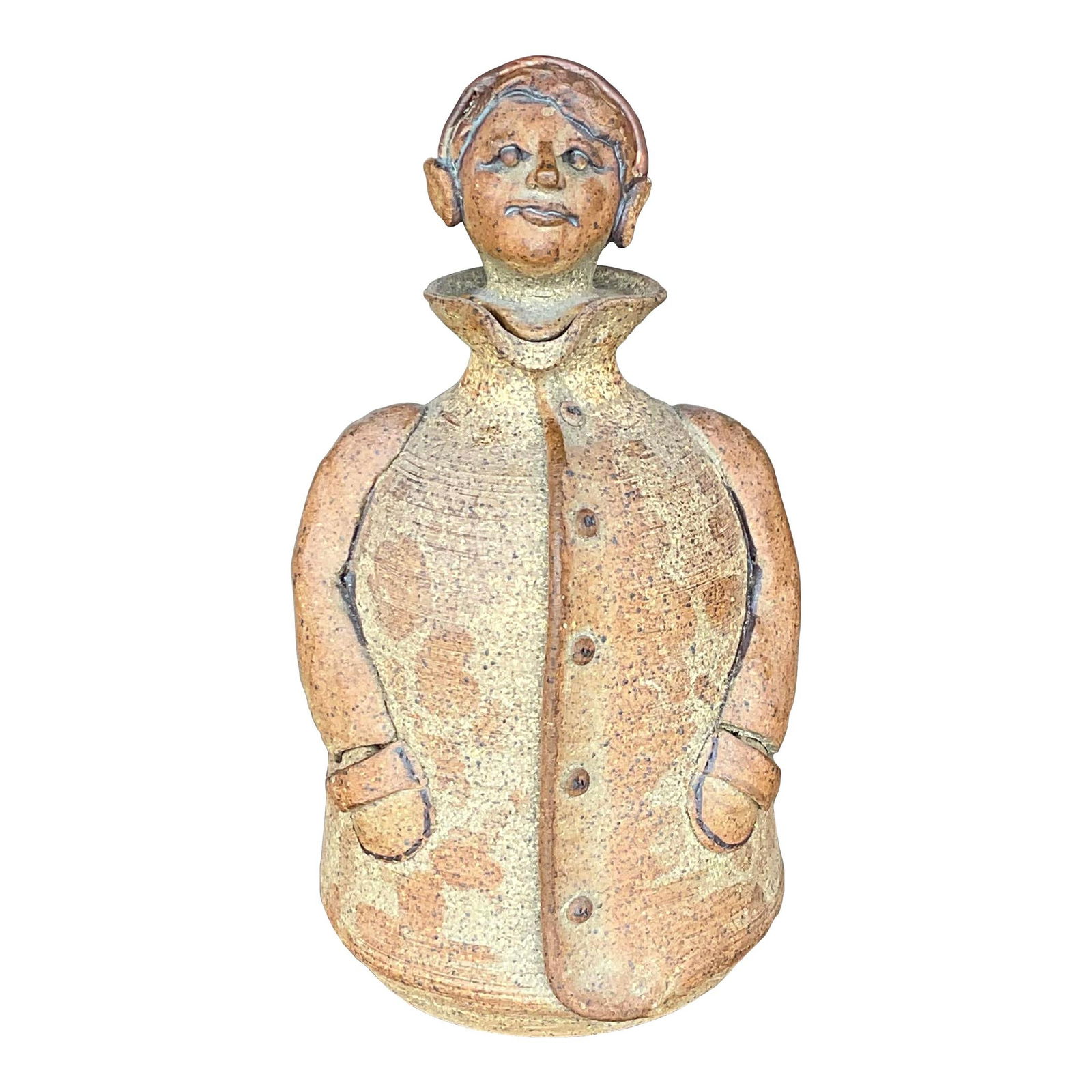 Charming Vintage Boho Pottery Decanter with Head Stopper: Charming Vintage Boho Pottery Decanter with Head Stopper This vintage Boho studio pottery decanter is a unique and charming piece, handcrafted with care. It features a whimsical design with a man's he