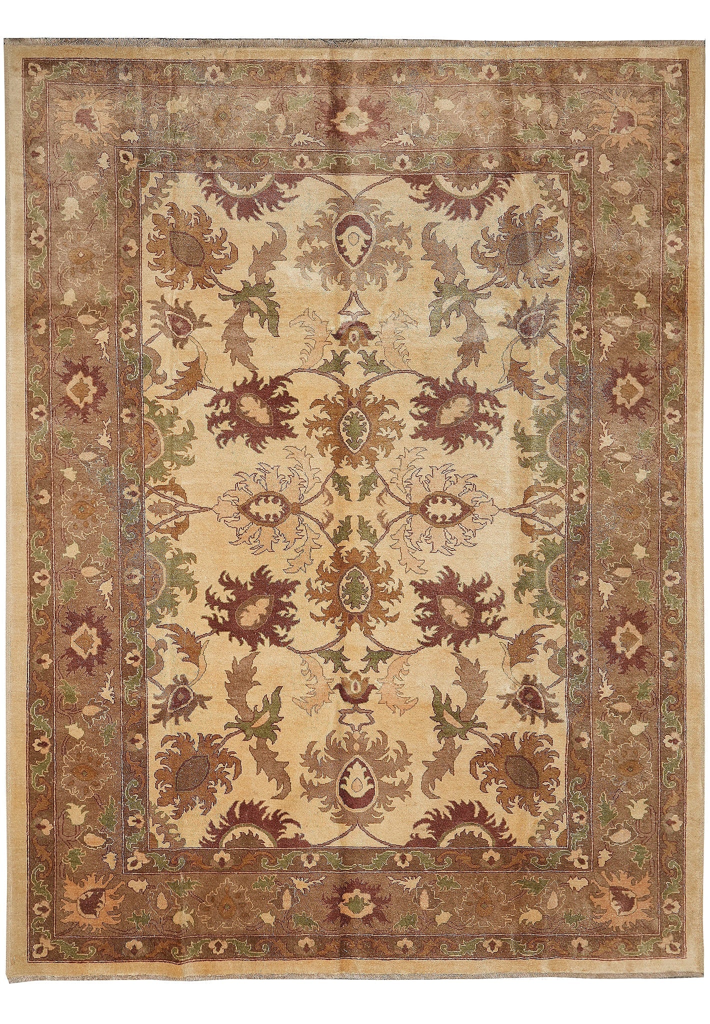 8.5 x 10.10 Hand Knotted Oushak Wool Rug Beige Brown Chobi Design: 8.5 x 10.10 Hand Knotted Oushak Wool Rug Beige Brown Chobi Design Free continental US Shipping This 8.5 x 10.10 Oushak rug features a classic Chobi Peshawar design, hand-knotted by skilled artisans. S