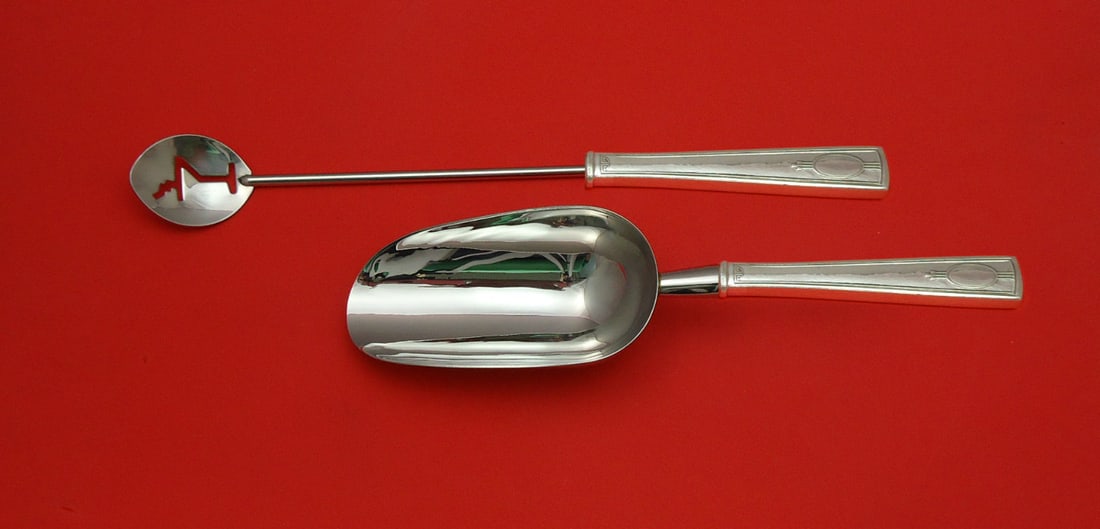 Carthage Wallace Sterling Silver 2pc Bar Set Martini Spoon Ice Scoop: Carthage Wallace Sterling Silver 2pc Bar Set Martini Spoon Ice Scoop Elevate your entertaining experience with this exquisite 2-piece bar set from the Carthage pattern by Wallace. This custom-made set