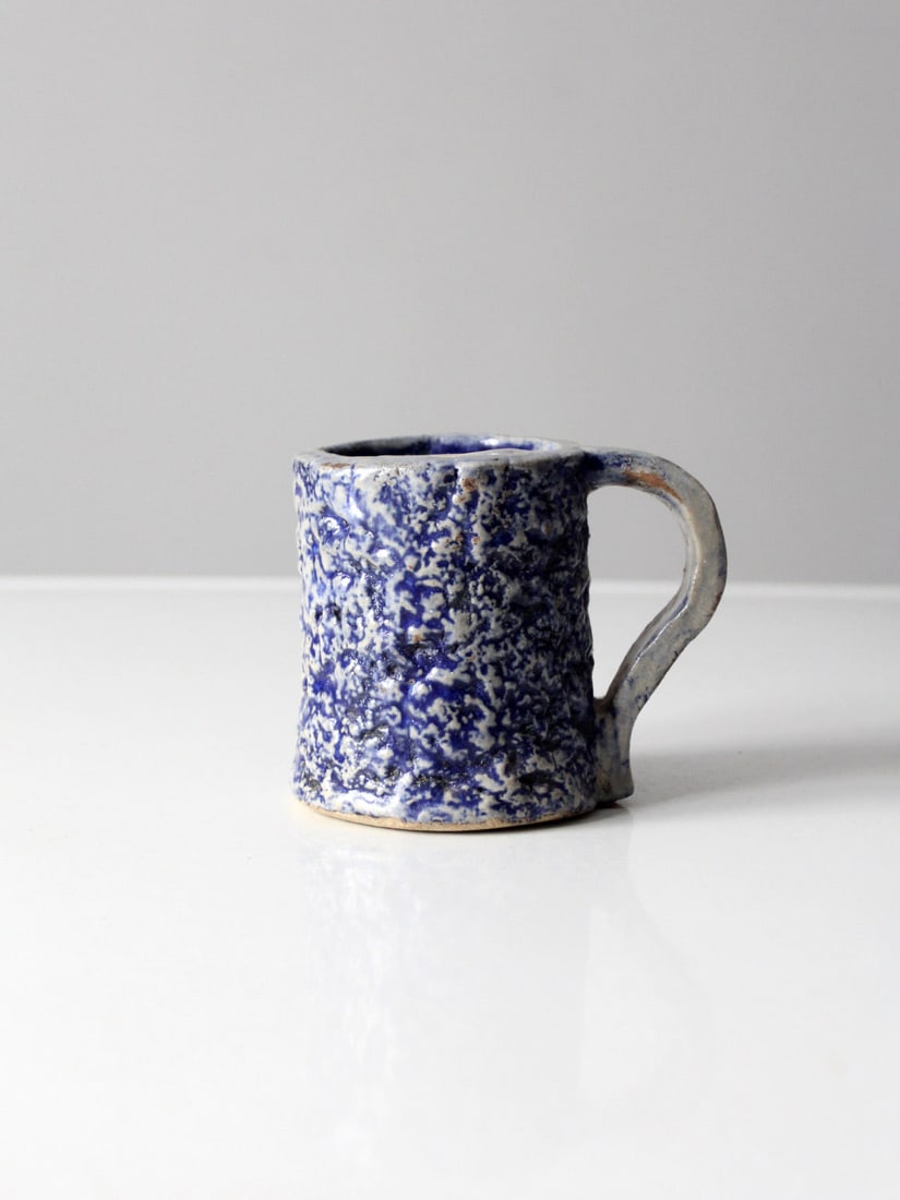 Handmade Blue and White Signed Studio Pottery Mug with Splash Guard (1 of 12)